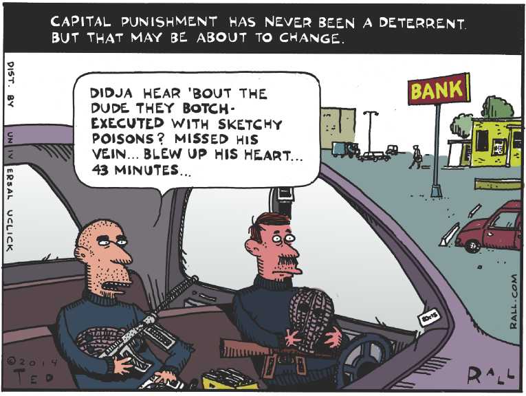 Political/Editorial Cartoon by Ted Rall on Execution Poorly Executed