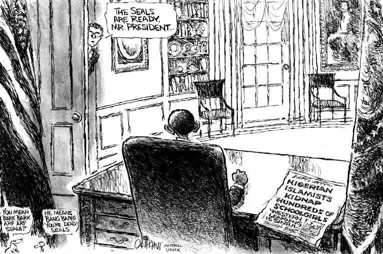 Political/Editorial Cartoon by Pat Oliphant, Universal Press Syndicate on School Girls Abducted in Nigeria