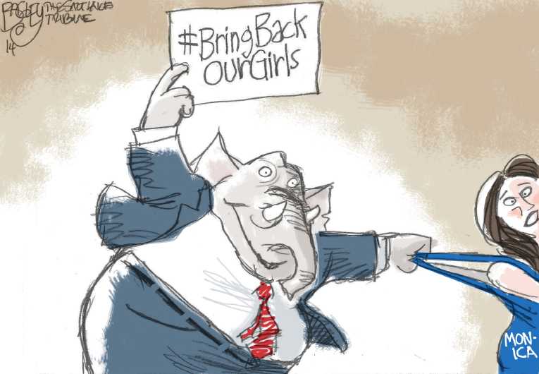 Political/Editorial Cartoon by Pat Bagley, Salt Lake Tribune on School Girls Abducted in Nigeria