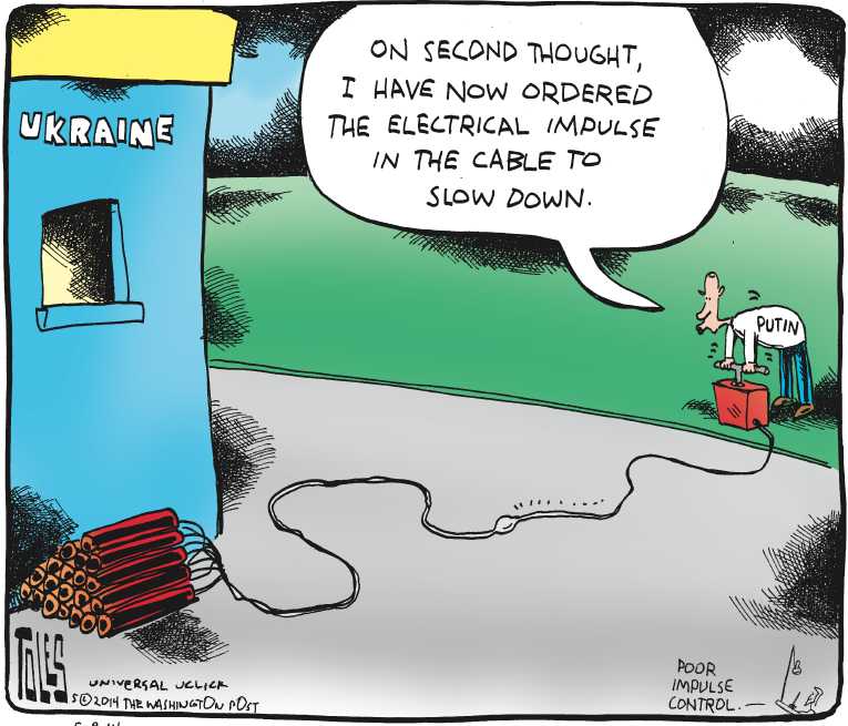 Political/Editorial Cartoon by Tom Toles, Washington Post on Russia Pulls Back