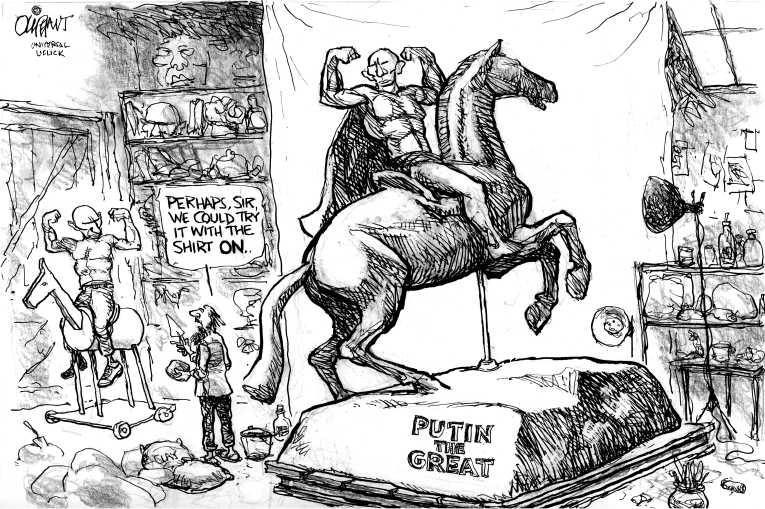 Political/Editorial Cartoon by Pat Oliphant, Universal Press Syndicate on Russia Pulls Back