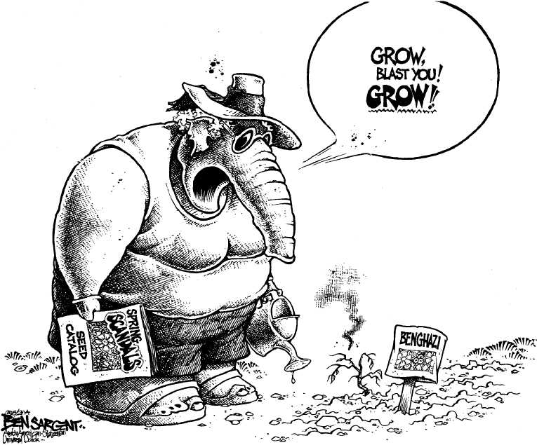 Political/Editorial Cartoon by Ben Sargent, Austin American-Statesman on Republicans Outraged by Benghazi