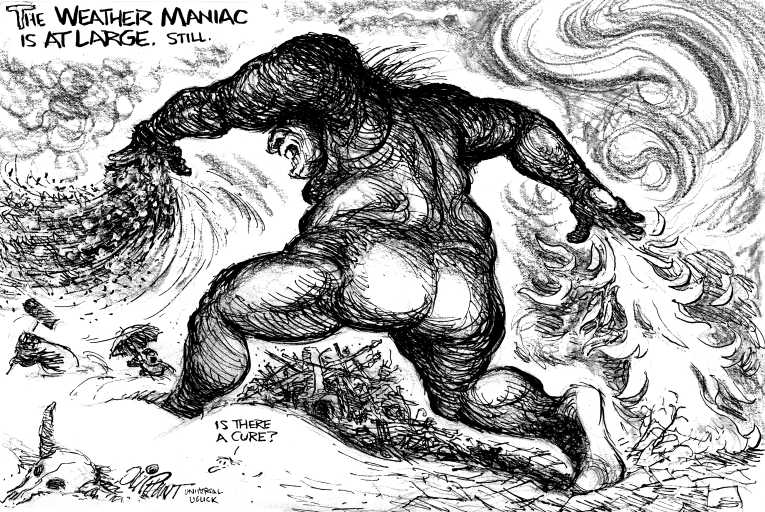 Political/Editorial Cartoon by Pat Oliphant, Universal Press Syndicate on Earth Heating Up