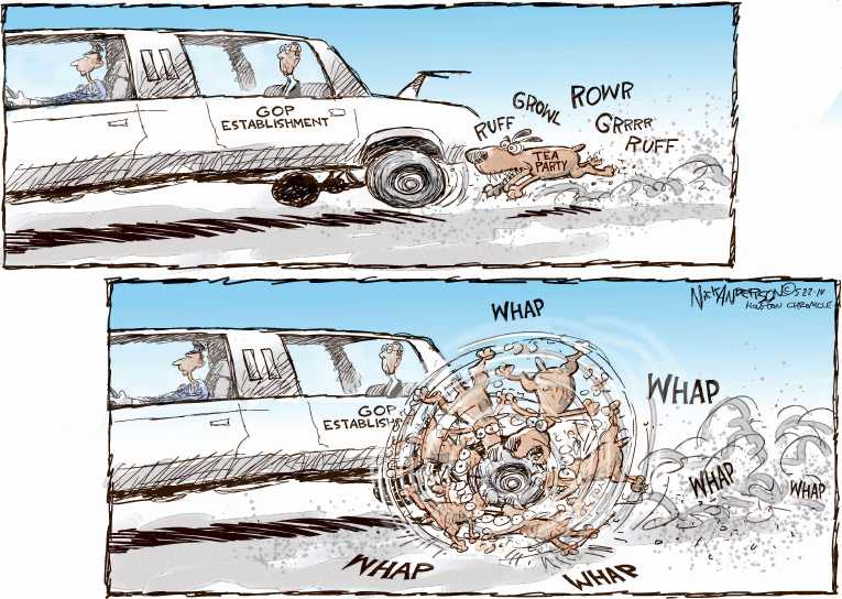 Political/Editorial Cartoon by Nick Anderson, Houston Chronicle on Tea Party Takes Hit