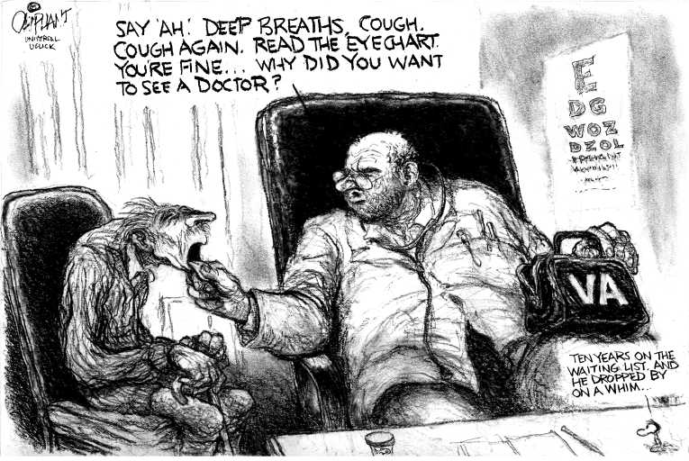 Political/Editorial Cartoon by Pat Oliphant, Universal Press Syndicate on US Abusing Veterans