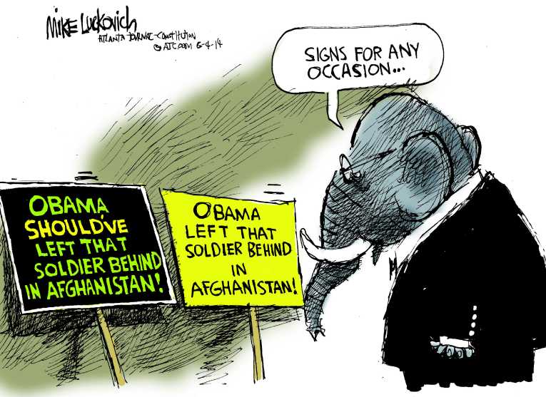 Political/Editorial Cartoon by Mike Luckovich, Atlanta Journal-Constitution on Prisoner Swap Gets American Home