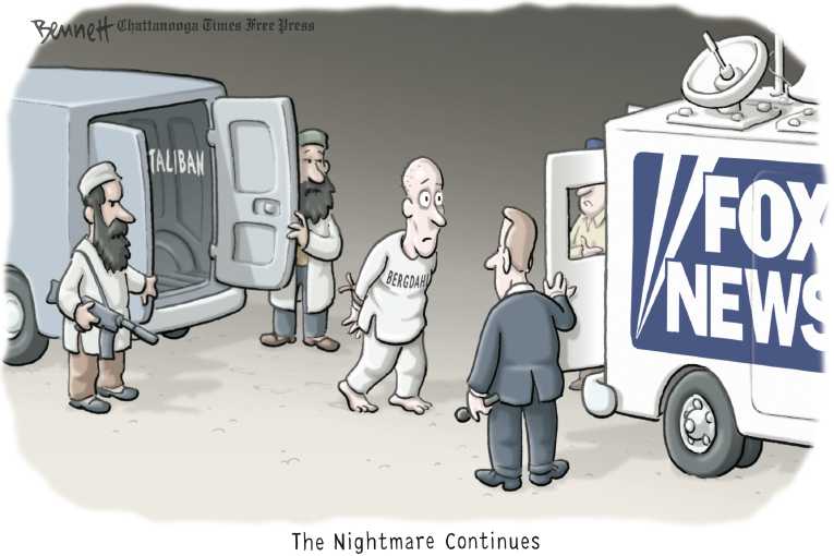 Political/Editorial Cartoon by Clay Bennett, Chattanooga Times Free Press on Prisoner Return Outrages GOP