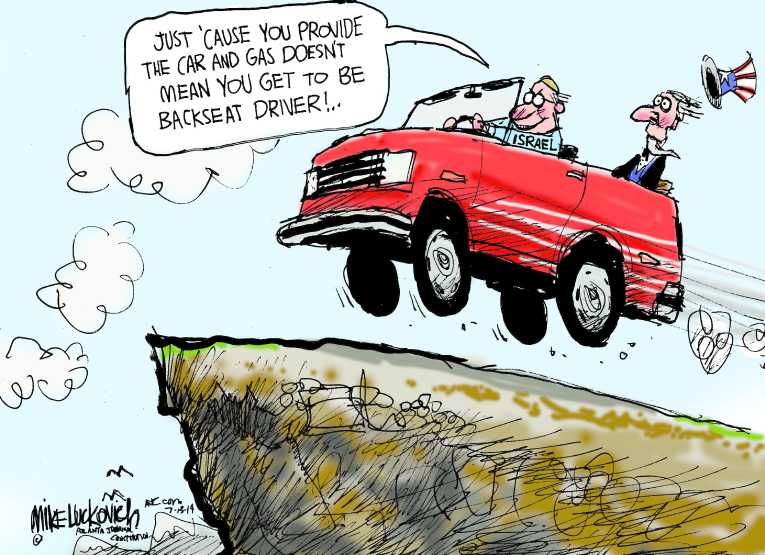 Political/Editorial Cartoon by Mike Luckovich, Atlanta Journal-Constitution on 192 Palestinians killed, 1400 injured