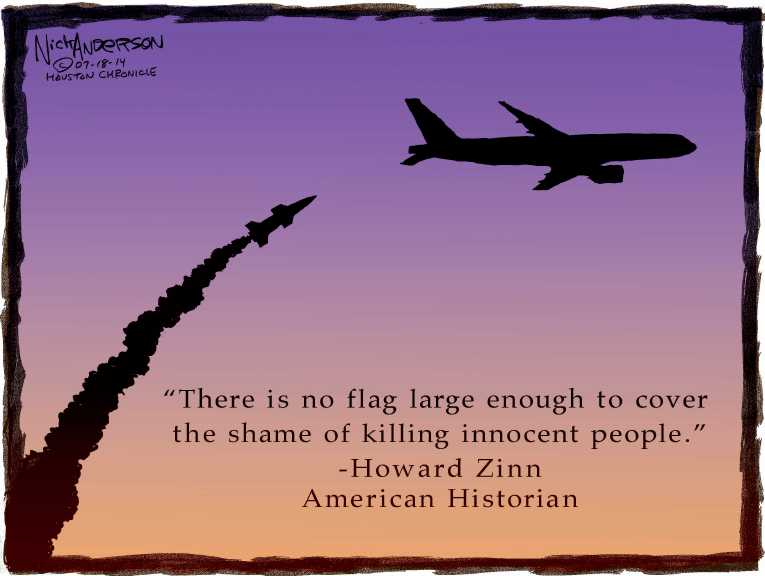 Political/Editorial Cartoon by Nick Anderson, Houston Chronicle on Malaysia Flight 17 Shot Down