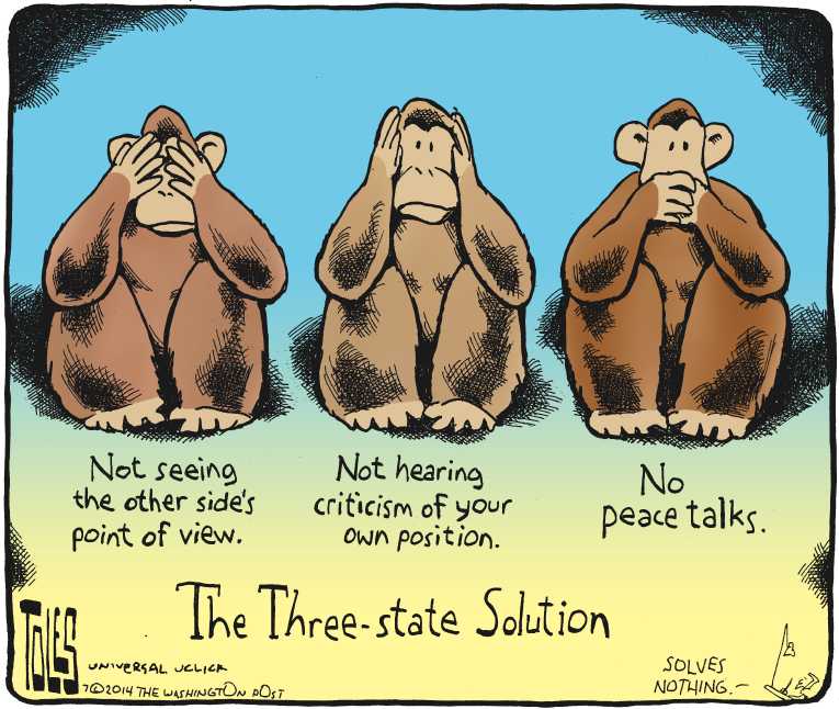 Political/Editorial Cartoon by Tom Toles, Washington Post on 1000 Dead in Gaza