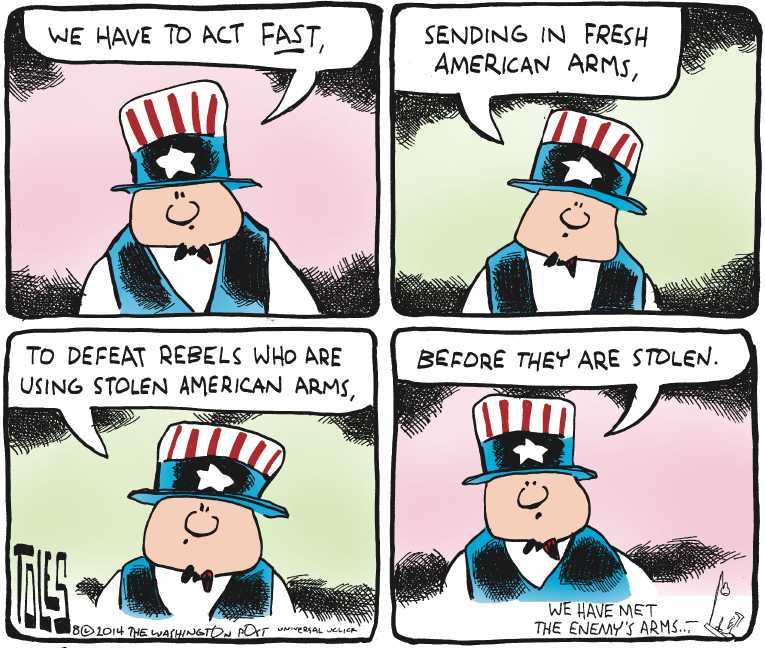 Political/Editorial Cartoon by Tom Toles, Washington Post on US Bombs ISIS