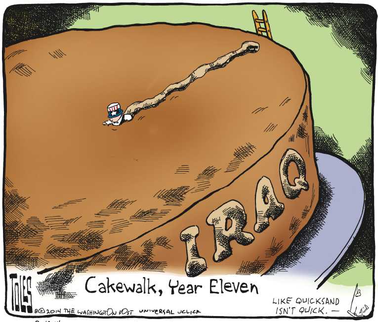 Political/Editorial Cartoon by Tom Toles, Washington Post on US Bombs ISIS