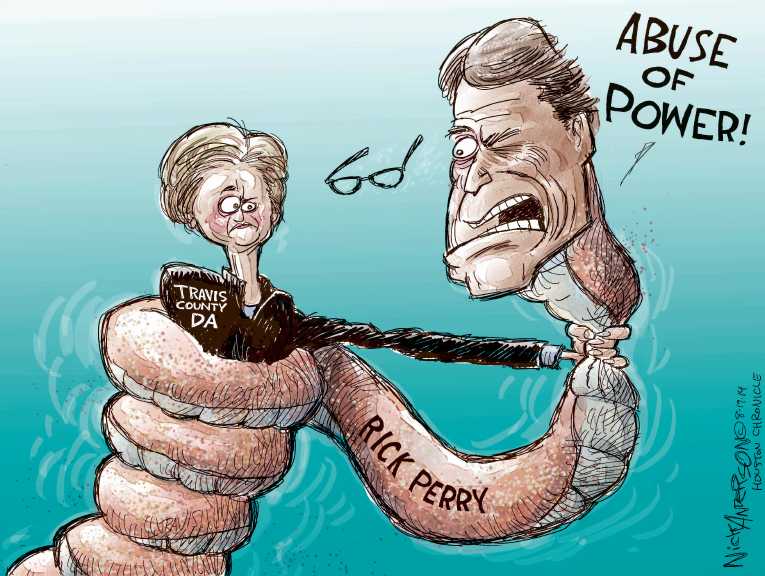 Political/Editorial Cartoon by Nick Anderson, Houston Chronicle on Texas Governor Indicted