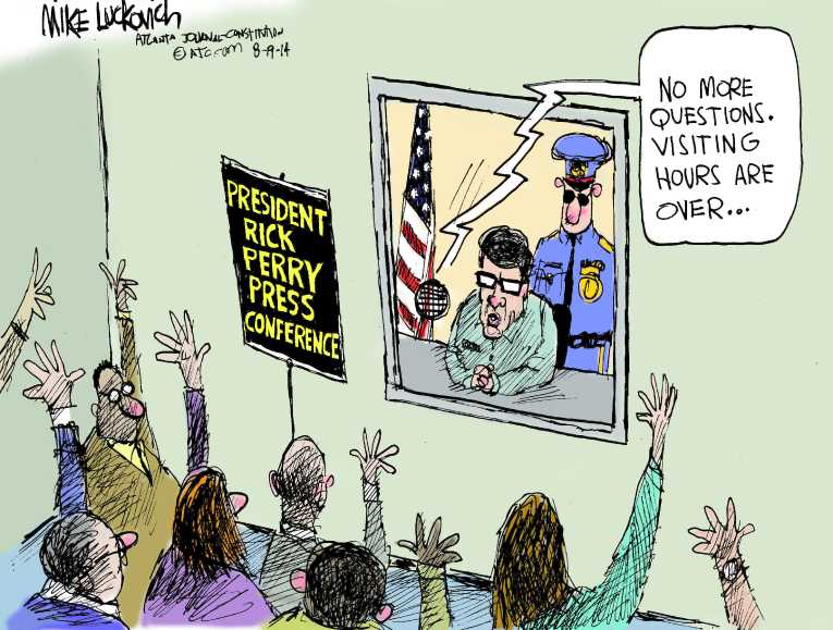 Political/Editorial Cartoon by Mike Luckovich, Atlanta Journal-Constitution on Texas Governor Indicted