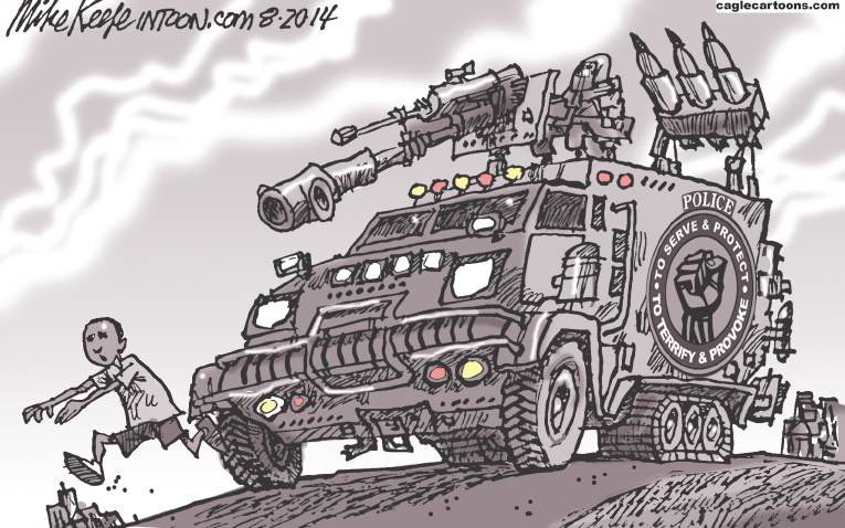 Political/Editorial Cartoon by Mike Keefe, Denver Post on “Military Tactics Required”