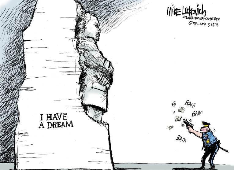 Political/Editorial Cartoon by Mike Luckovich, Atlanta Journal-Constitution on “Military Tactics Required”