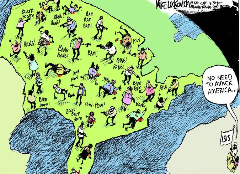 Political/Editorial Cartoon by Mike Luckovich, Atlanta Journal-Constitution on War Racks Middle East