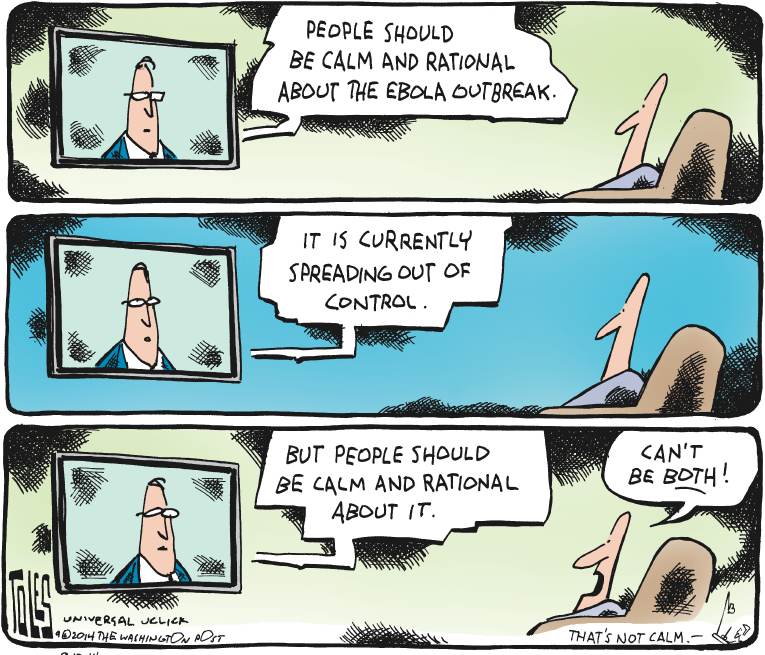 Political/Editorial Cartoon by Tom Toles, Washington Post on Ebola Cases Skyrocketing