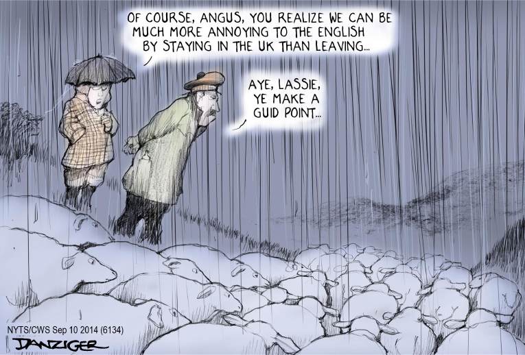 Political/Editorial Cartoon by Jeff Danziger, CWS/CartoonArts Intl. on Scotland to Vote on Independence