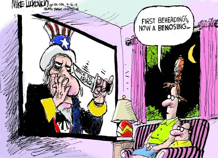 Political/Editorial Cartoon by Mike Luckovich, Atlanta Journal-Constitution on US Strikes ISIS