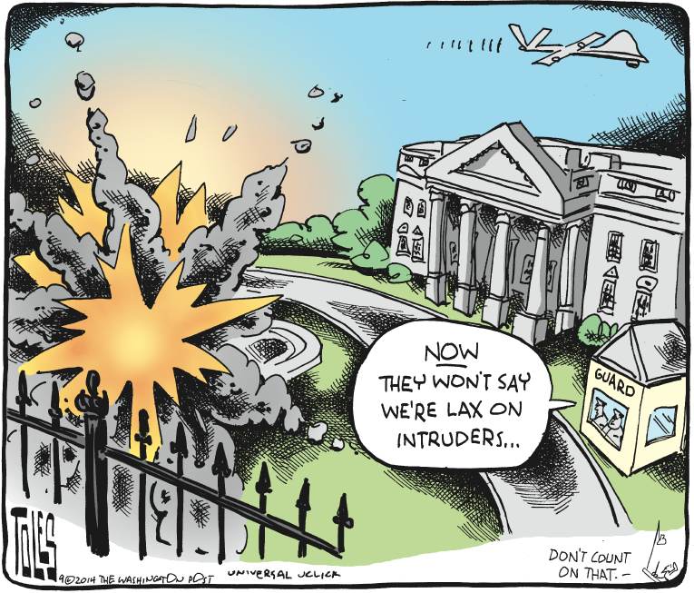 Political/Editorial Cartoon by Tom Toles, Washington Post on President’s Security Breached