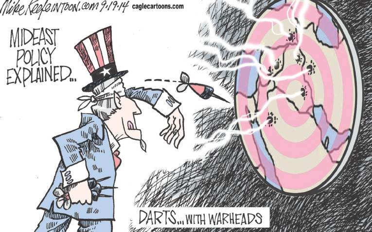 Political/Editorial Cartoon by Mike Keefe, Denver Post on US Resumes Bombing