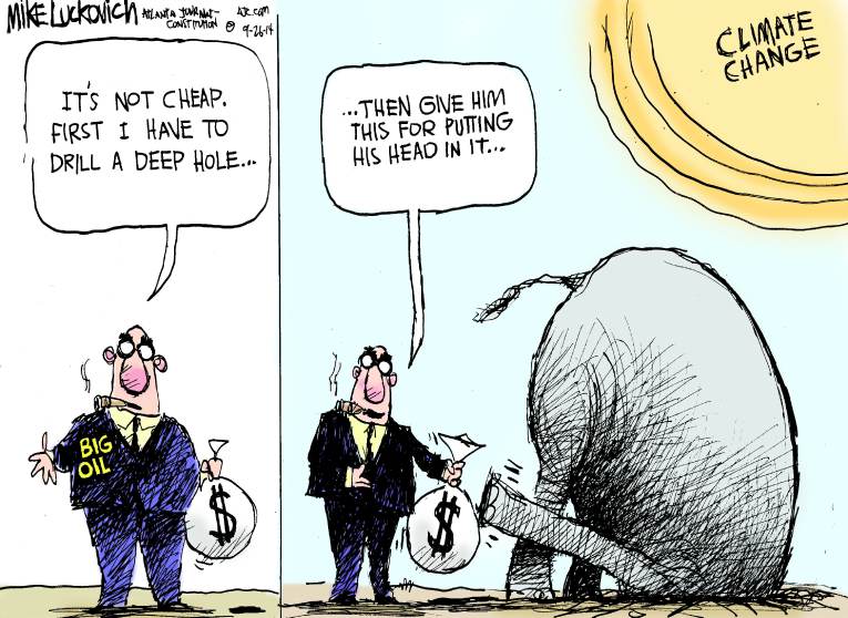 Political/Editorial Cartoon by Mike Luckovich, Atlanta Journal-Constitution on Climate Change Debate Continues