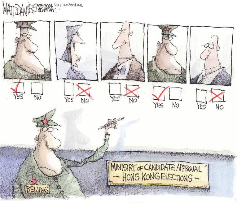 Political/Editorial Cartoon by Matt Davies, Journal News on Protests Erupt in Hong Kong