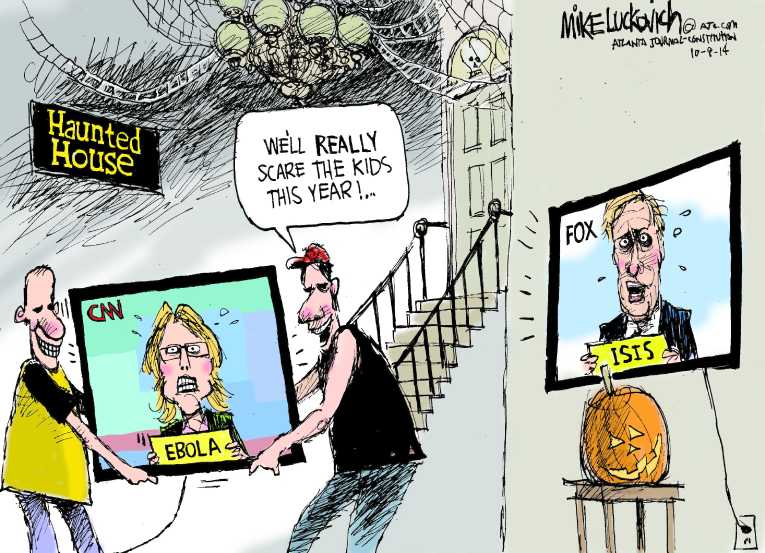 Political/Editorial Cartoon by Mike Luckovich, Atlanta Journal-Constitution on Ebola Strikes Three in Dallas