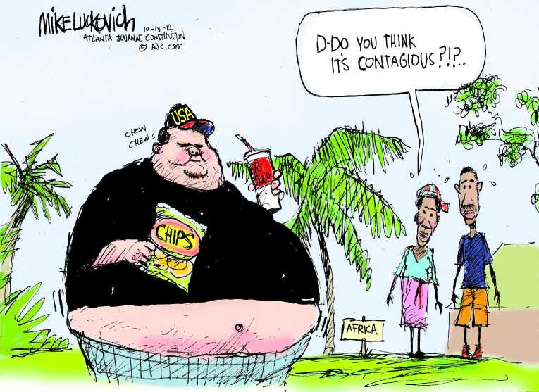 Political/Editorial Cartoon by Mike Luckovich, Atlanta Journal-Constitution on Ebola Strikes Three in Dallas