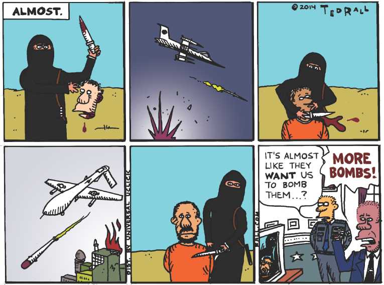 Political/Editorial Cartoon by Ted Rall on Manufactured War Escalates