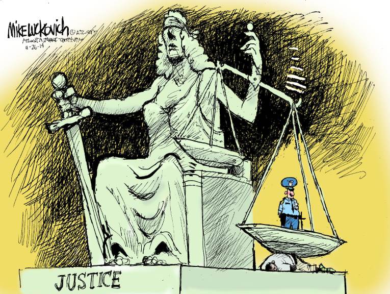 Political/Editorial Cartoon by Mike Luckovich, Atlanta Journal-Constitution on No Indictment for Wilson