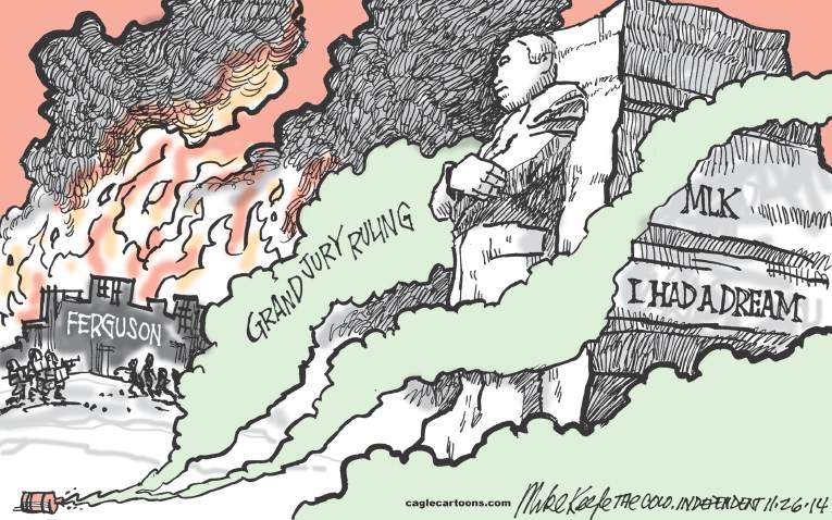 Political/Editorial Cartoon by Mike Keefe, Denver Post on No Indictment for Wilson