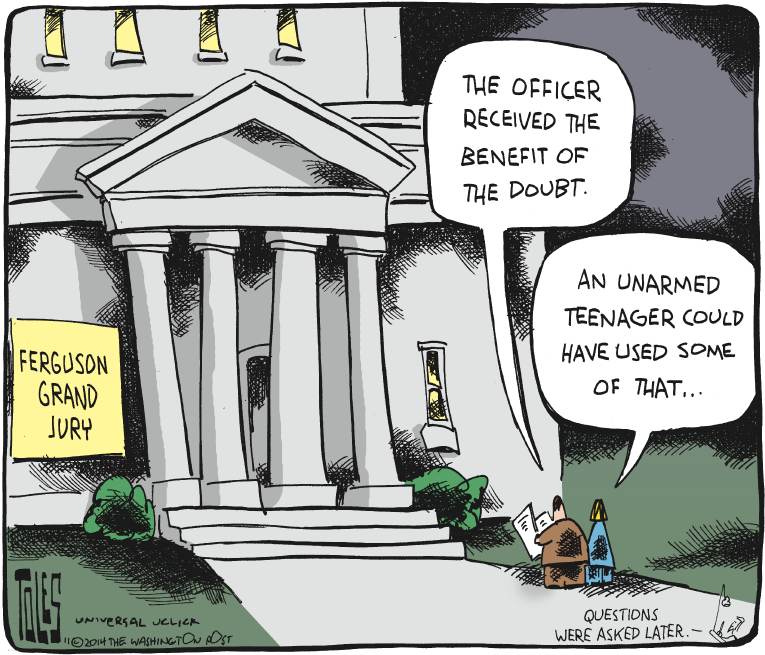 Political/Editorial Cartoon by Tom Toles, Washington Post on No Indictment for Wilson