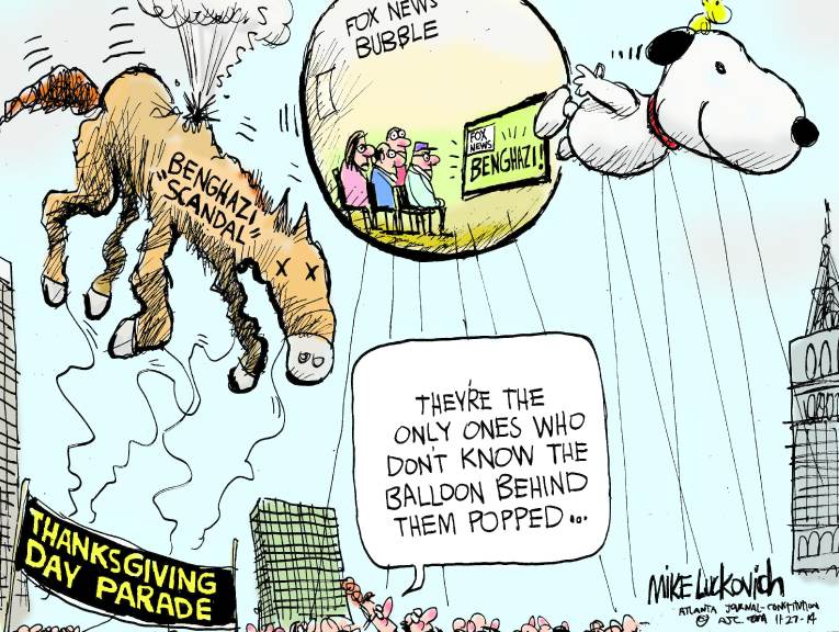 Political/Editorial Cartoon by Mike Luckovich, Atlanta Journal-Constitution on Benghazi Report Released