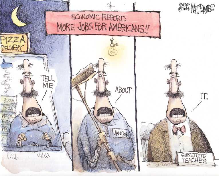 Political/Editorial Cartoon by Matt Davies, Journal News on US Economy Stagnant
