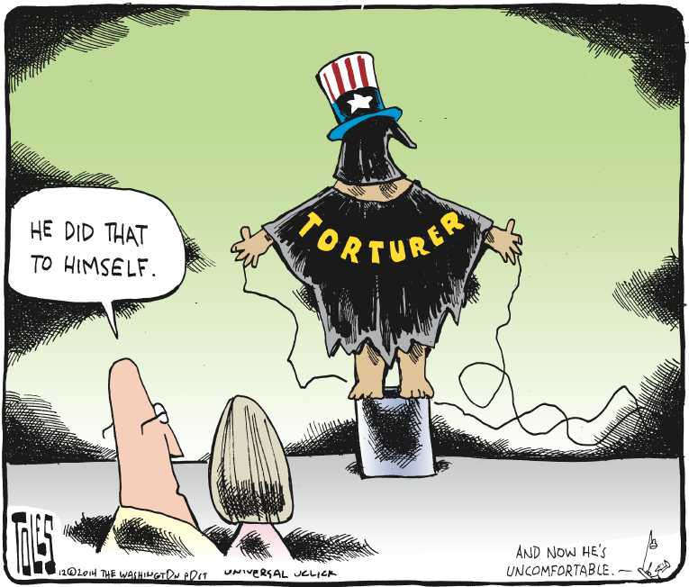 Political/Editorial Cartoon by Tom Toles, Washington Post on Senate Releases Torture Report