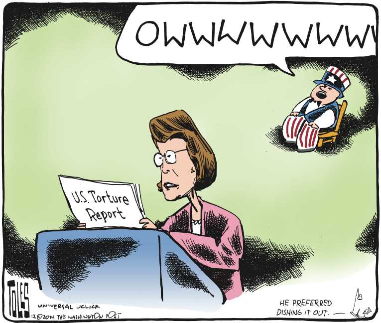 Political/Editorial Cartoon by Tom Toles, Washington Post on Senate Releases Torture Report