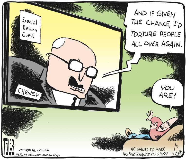 Political/Editorial Cartoon by Tom Toles, Washington Post on Torture Report Shocks Nation, World