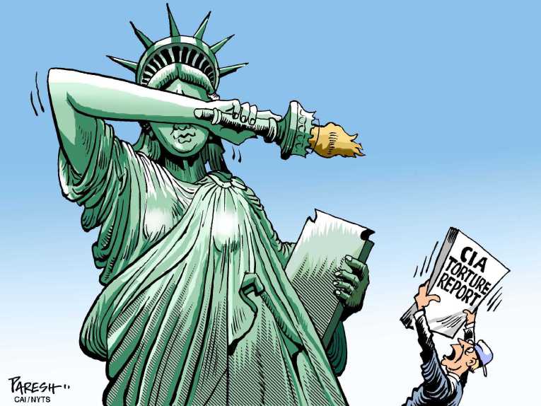 Political/Editorial Cartoon by Paresh Nath, National Herald, New Delhi, India on Torture Report Shocks Nation, World