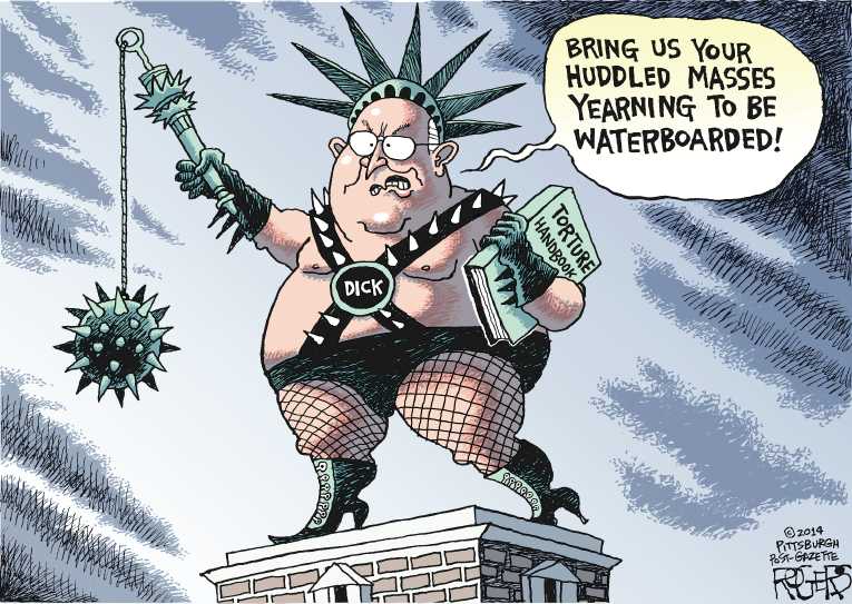 Political/Editorial Cartoon by Rob Rogers, The Pittsburgh Post-Gazette on Torture Report Shocks Nation, World