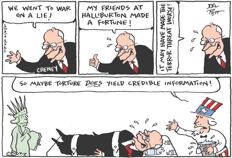Political/Editorial Cartoon by Joel Pett, Lexington Herald-Leader, CWS/CartoonArts Intl. on Torture Report Shocks Nation, World