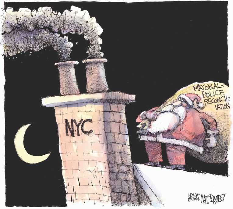 Political/Editorial Cartoon by Matt Davies, Journal News on Two Cops Gunned Down