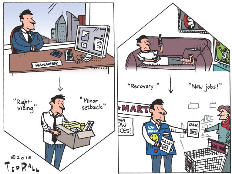 Political/Editorial Cartoon by Ted Rall on Economic Milestone Reacheds