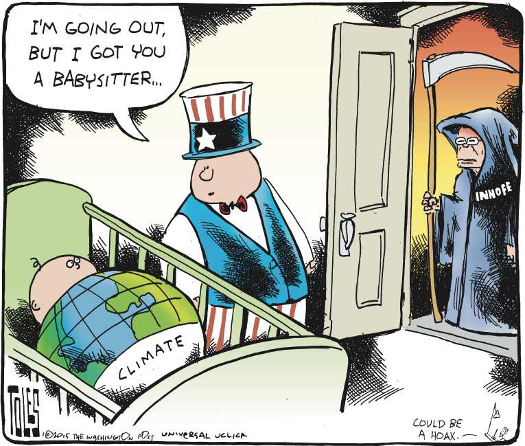Political/Editorial Cartoon by Tom Toles, Washington Post on Senate Says Earth Is Warming