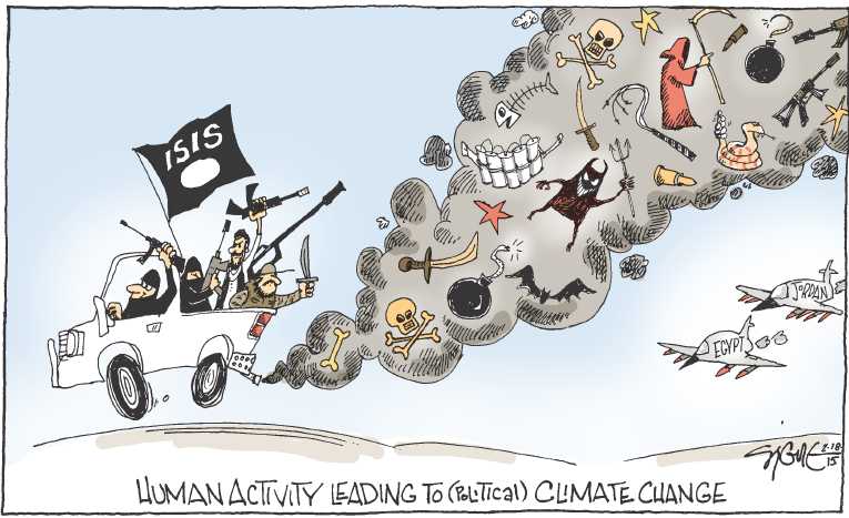 Political/Editorial Cartoon by Signe Wilkinson, Philadelphia Daily News on ISIS’ Tactics Questioned