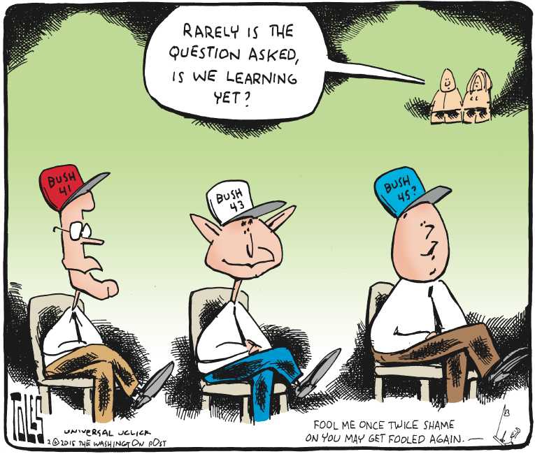 Political/Editorial Cartoon by Tom Toles, Washington Post on Jeb Bush Leads Pack