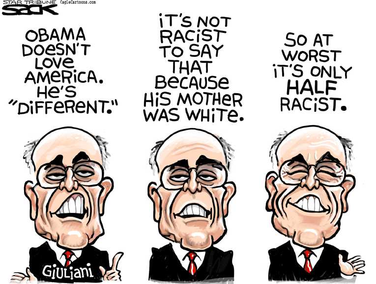 Political/Editorial Cartoon by Steve Sack, Minneapolis Star Tribune on Guiliani Blasts President