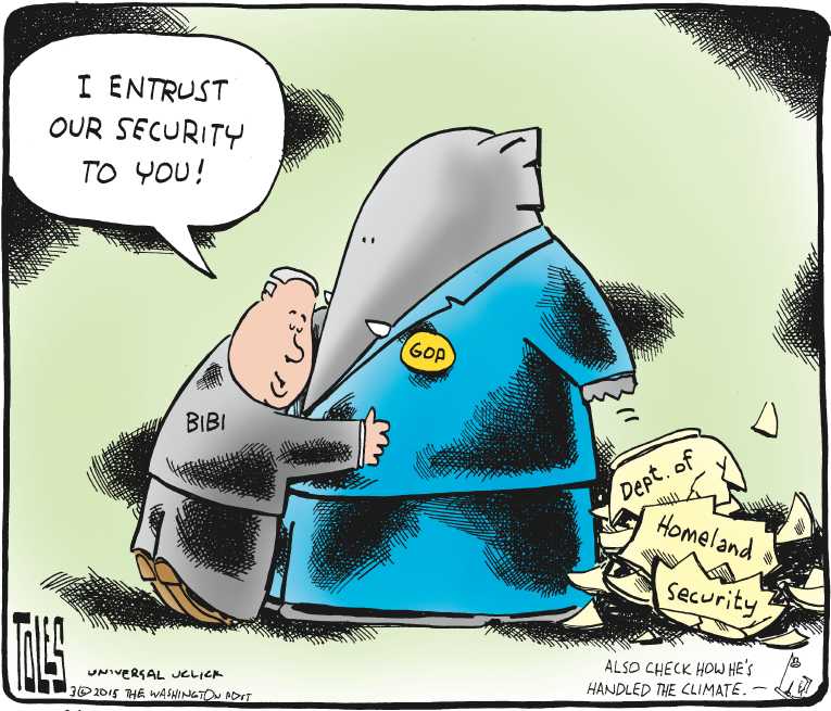 Political/Editorial Cartoon by Tom Toles, Washington Post on Netanyahu Wows GOP