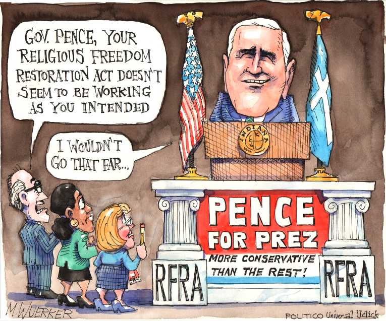 Political/Editorial Cartoon by Matt Wuerker, Politico on Indiana Legalizes Discrimination
